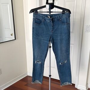 We The Free Mid-Blue Distressed Ankle Crop Jeans